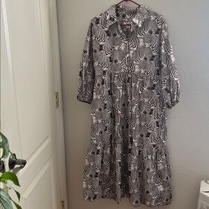 Maeve Anthropologie Bettina Zebra Print Maxi Shirt Dress size M